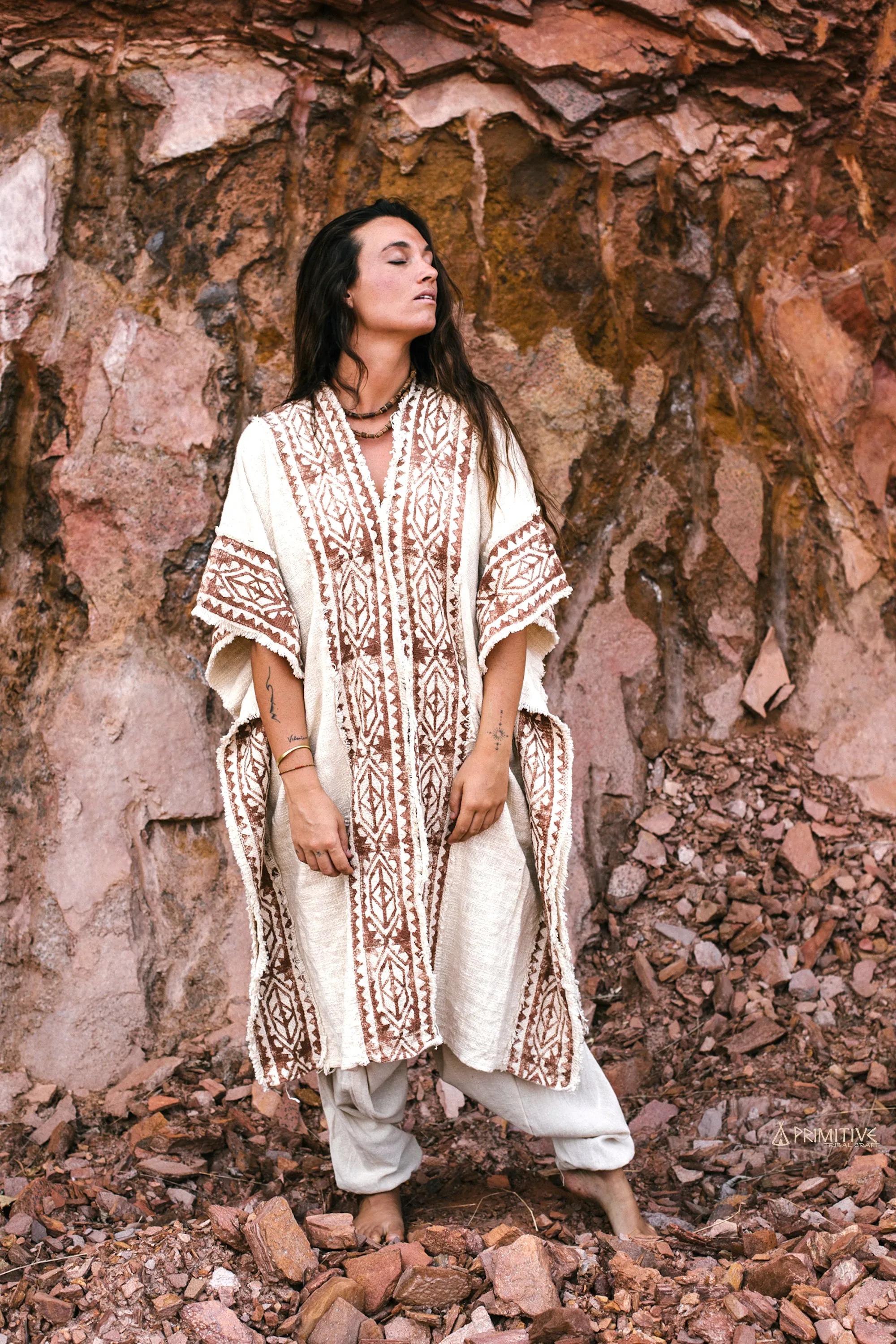 Earthy Roots ⋗ Block Printed ⋖ Open Poncho