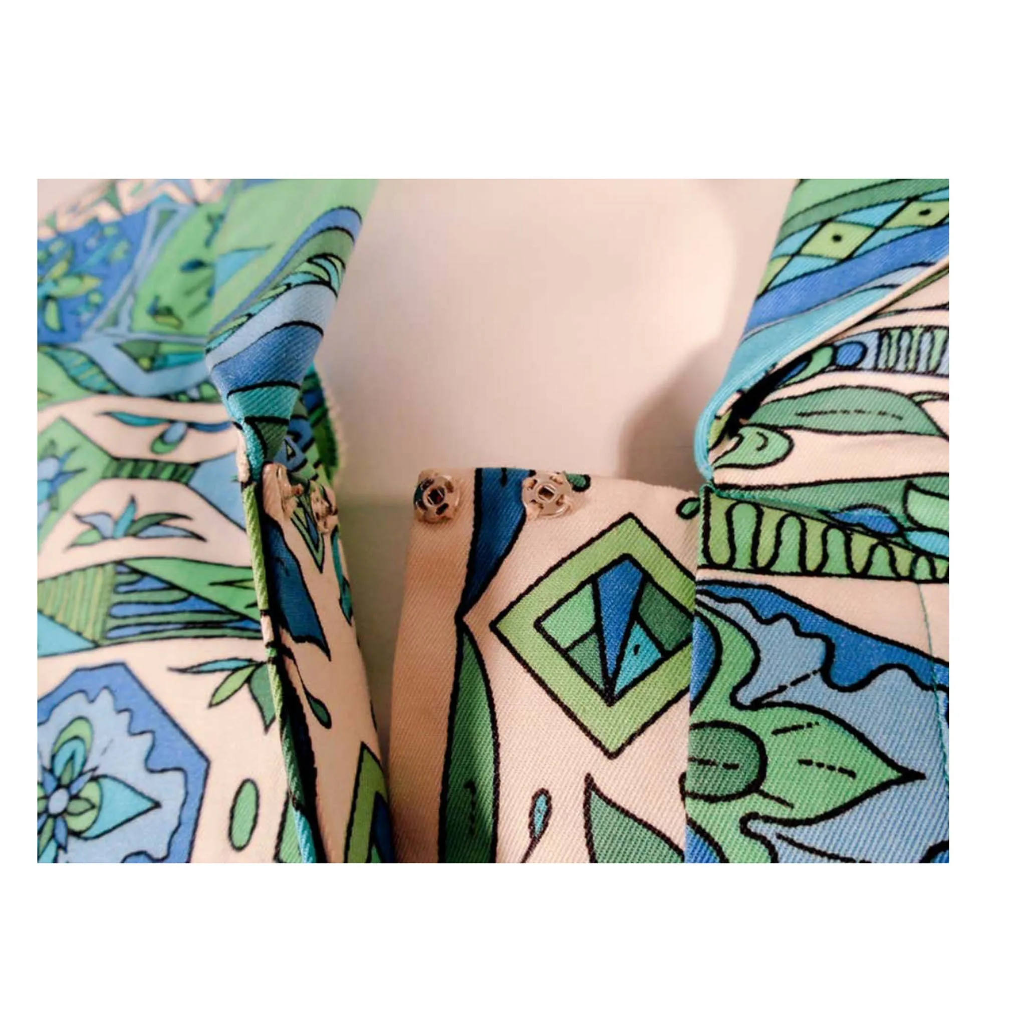 EMILIO PUCCI 1970s Mint Green & White Cotton Print Jacket