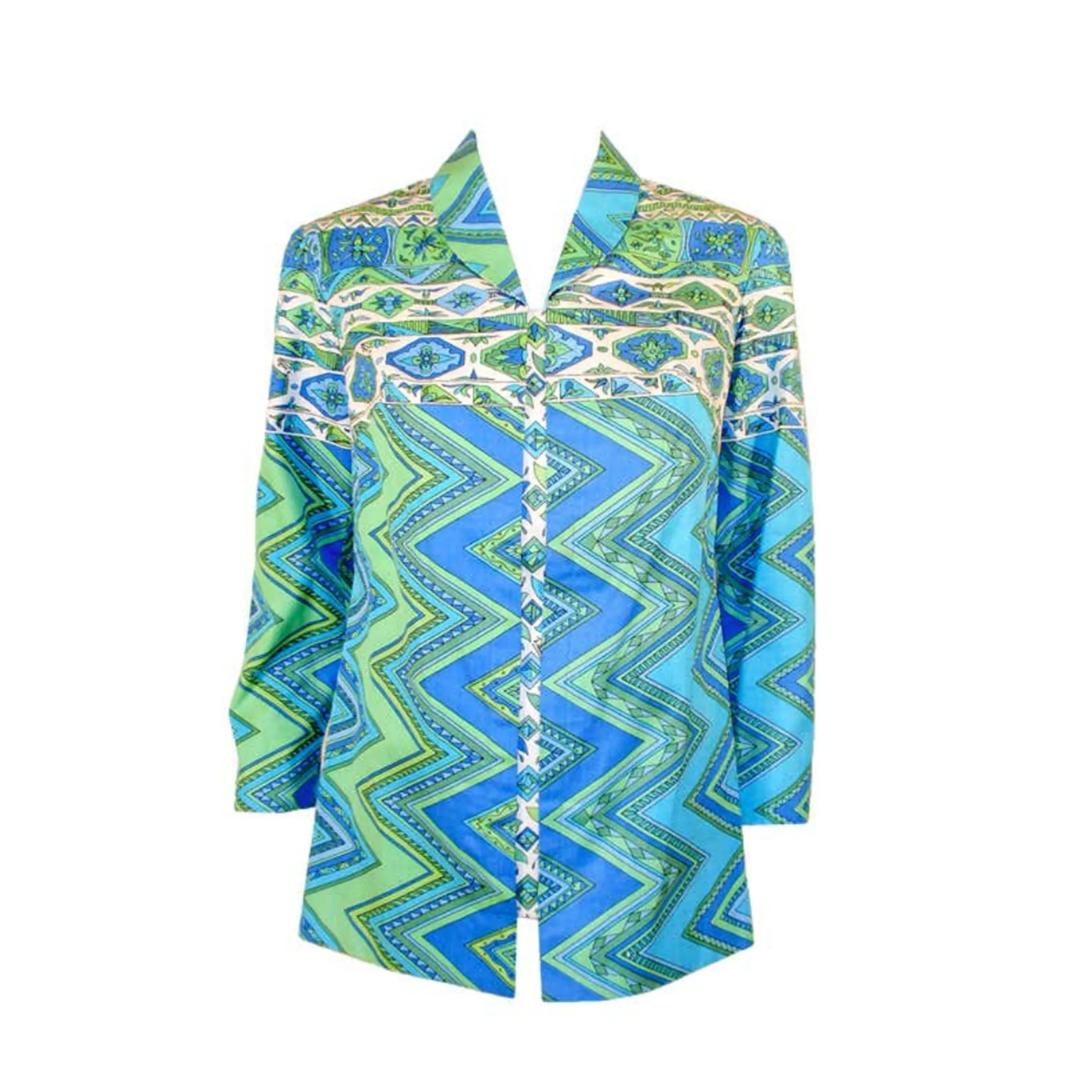 EMILIO PUCCI 1970s Mint Green & White Cotton Print Jacket