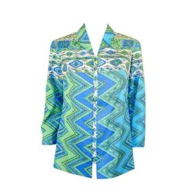 EMILIO PUCCI 1970s Mint Green & White Cotton Print Jacket