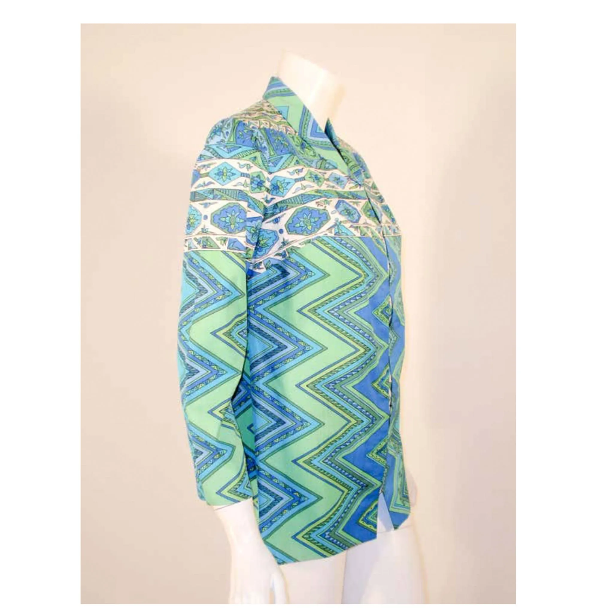 EMILIO PUCCI 1970s Mint Green & White Cotton Print Jacket