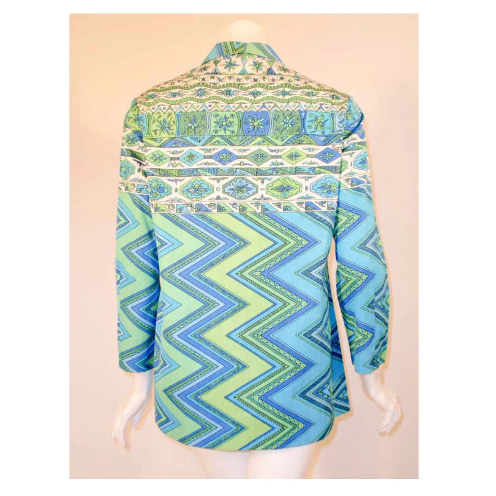 EMILIO PUCCI 1970s Mint Green & White Cotton Print Jacket