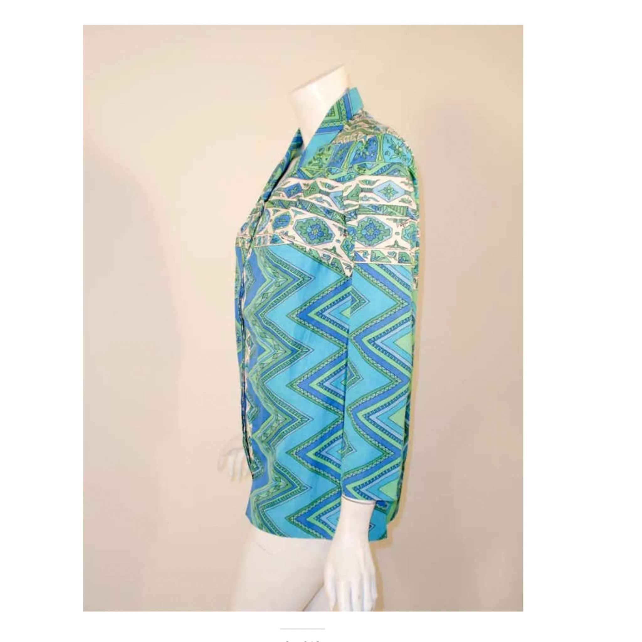 EMILIO PUCCI 1970s Mint Green & White Cotton Print Jacket