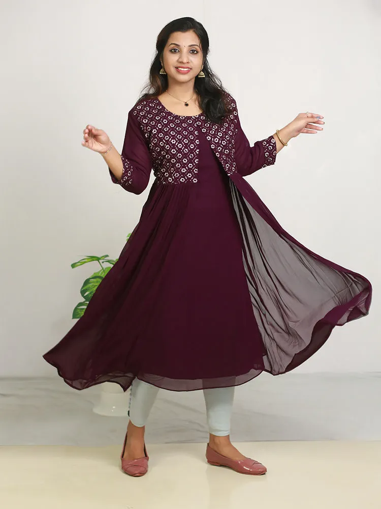 Ethereal Elegance: Georgette Maternity Dress with Flare Overcoat - Only ₹813