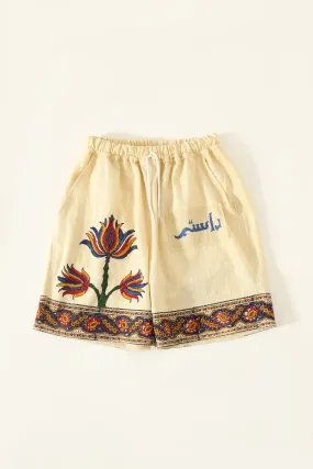 FLORAL HANDWOVEN COTTON SHORTS