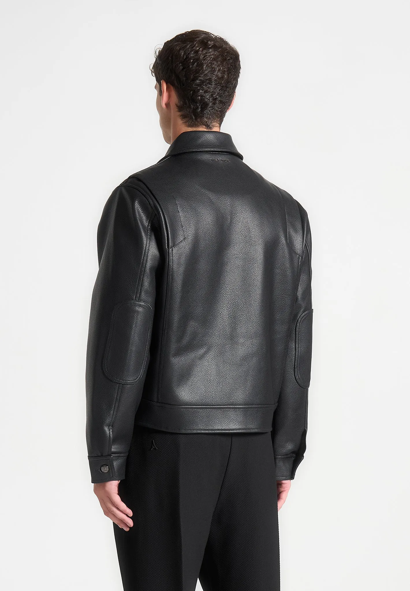 Grained Leather Jacket - Black