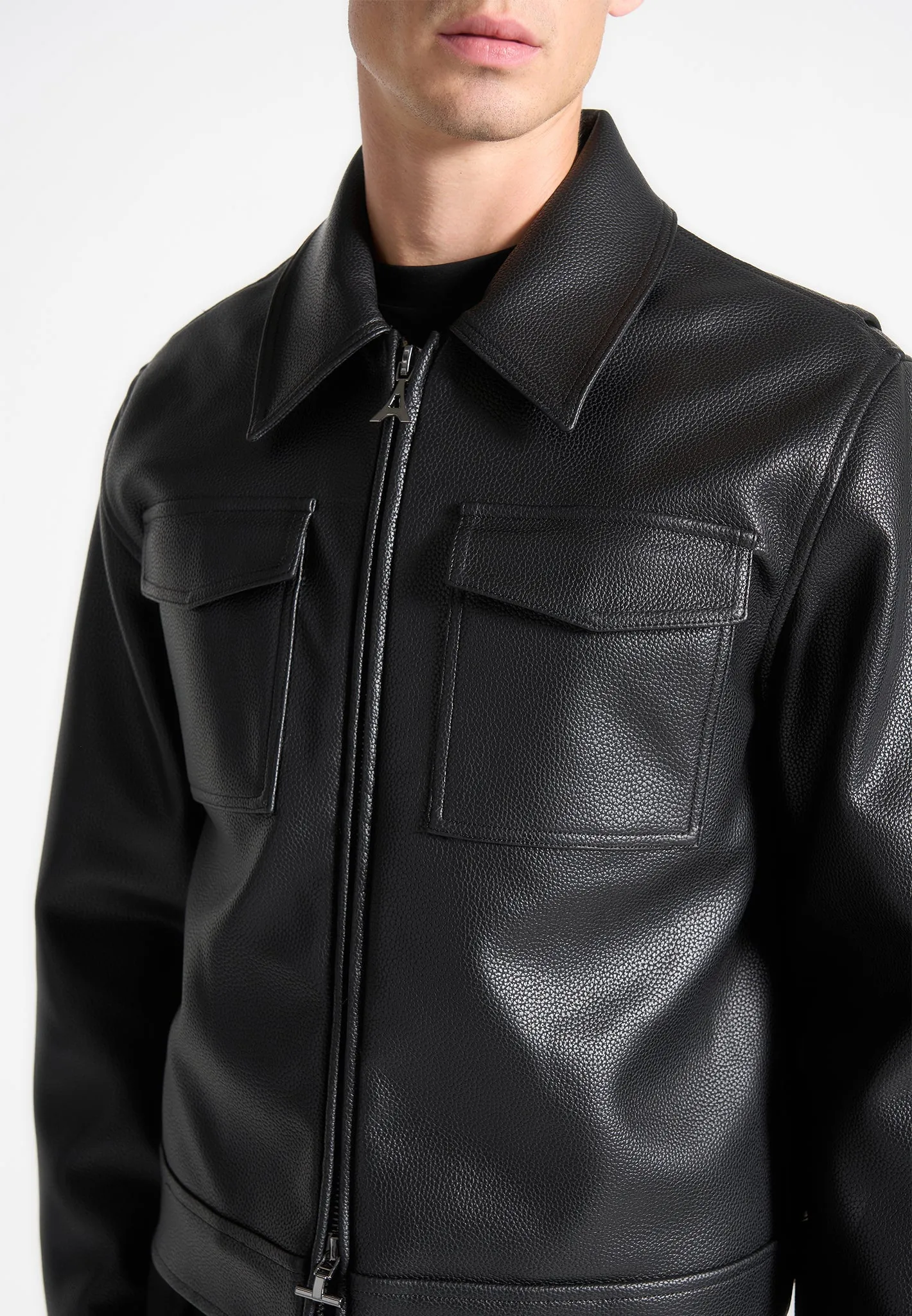 Grained Leather Jacket - Black