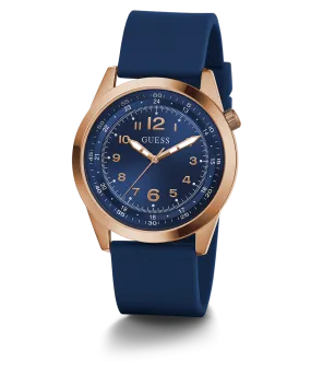 GUESS Mens Blue Rose Gold Tone Analog Watch