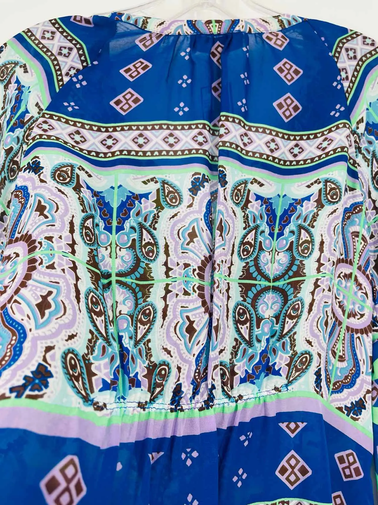 Hale Bob Size S Blue/Purple Paisley Silk Designer Top-Long Sleeve