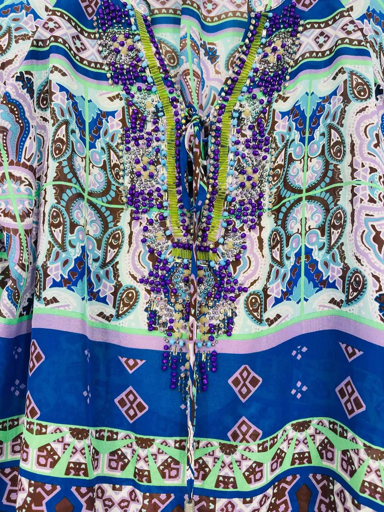 Hale Bob Size S Blue/Purple Paisley Silk Designer Top-Long Sleeve