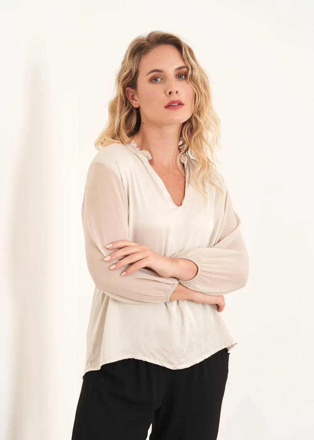 HESTER 3/4 SLEEVE TOP - OATMEAL