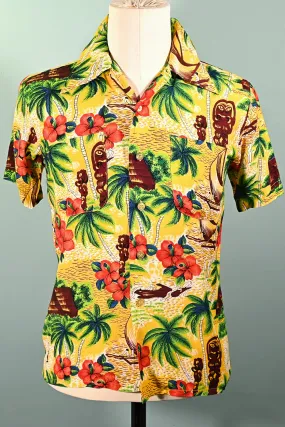 K-Mart Vintage 50s/60s Rayon Hawaiian Shirt, Aloha Bright Tiki Shirt S