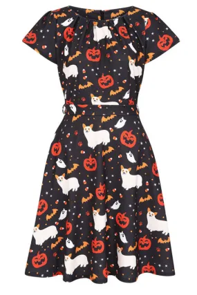 Lady Vintage Day Dress in Spooky Friend Corgi Print