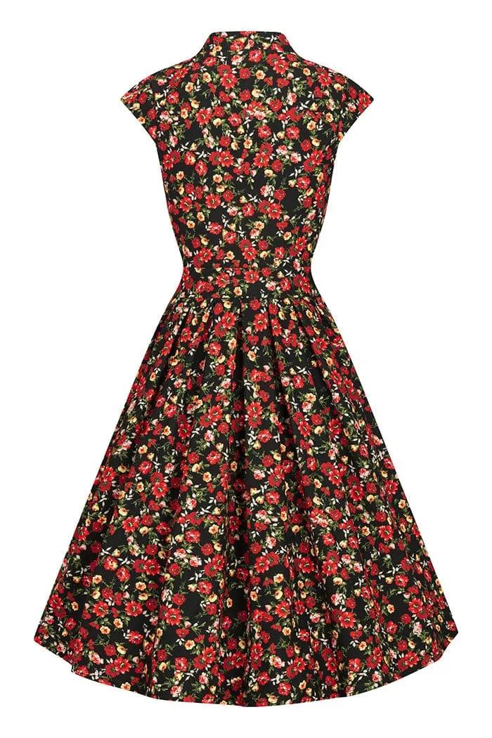 Lady Vintage Eva Dress in Ditsy Red