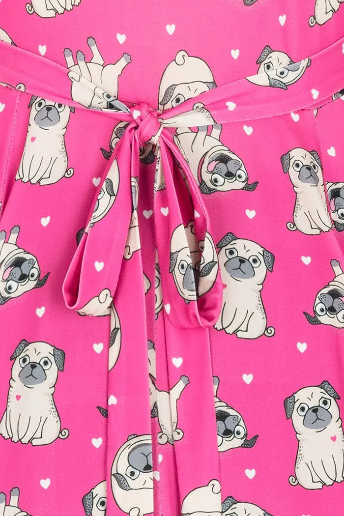 Lady Vintage Lyra Dress in Pugs & Kisses Pink