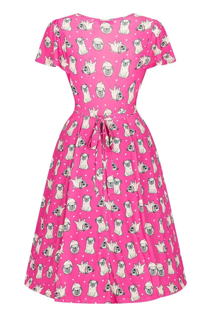 Lady Vintage Lyra Dress in Pugs & Kisses Pink