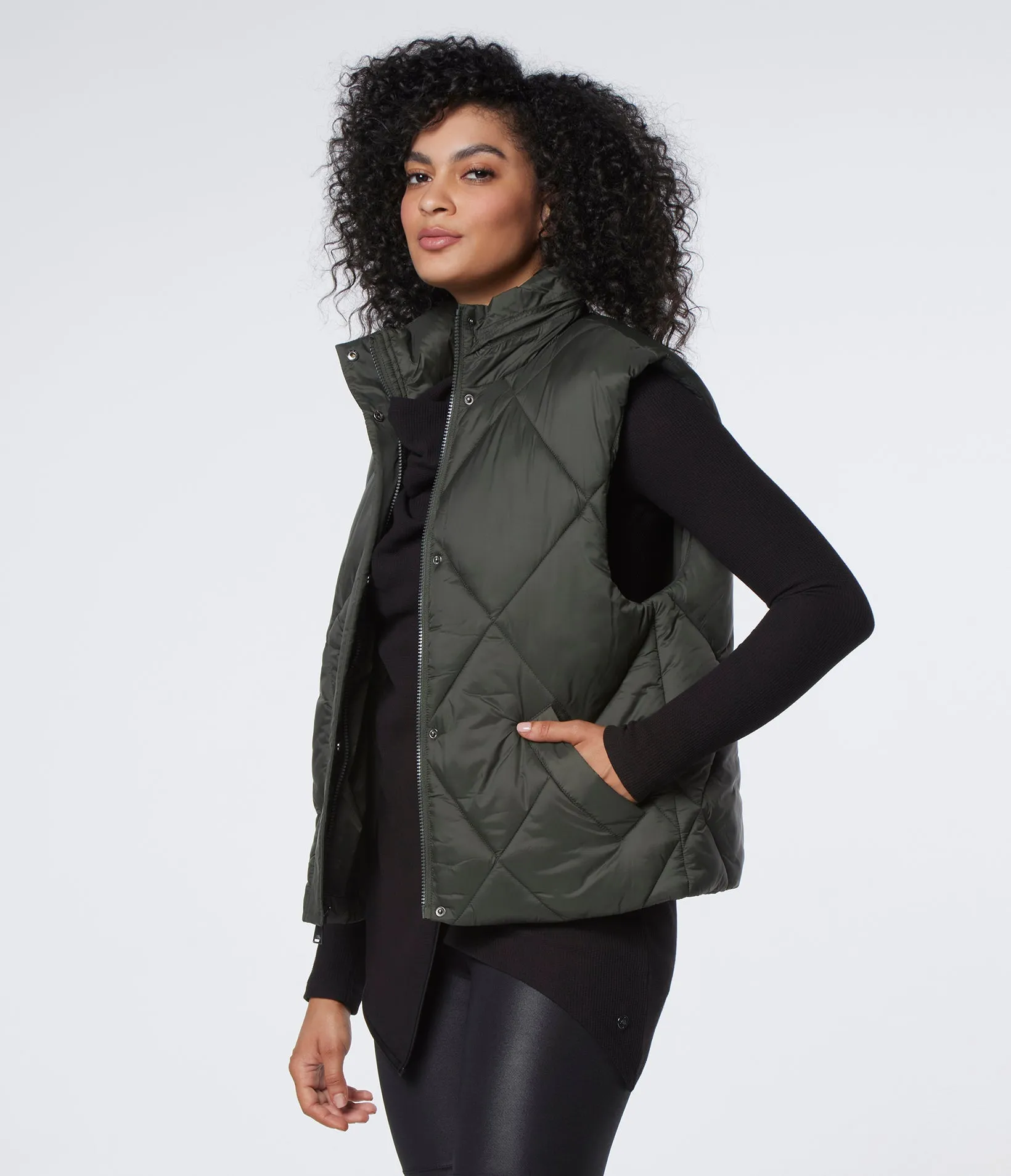 Large Diamond Quilted Vest With Hidden Rain Hood