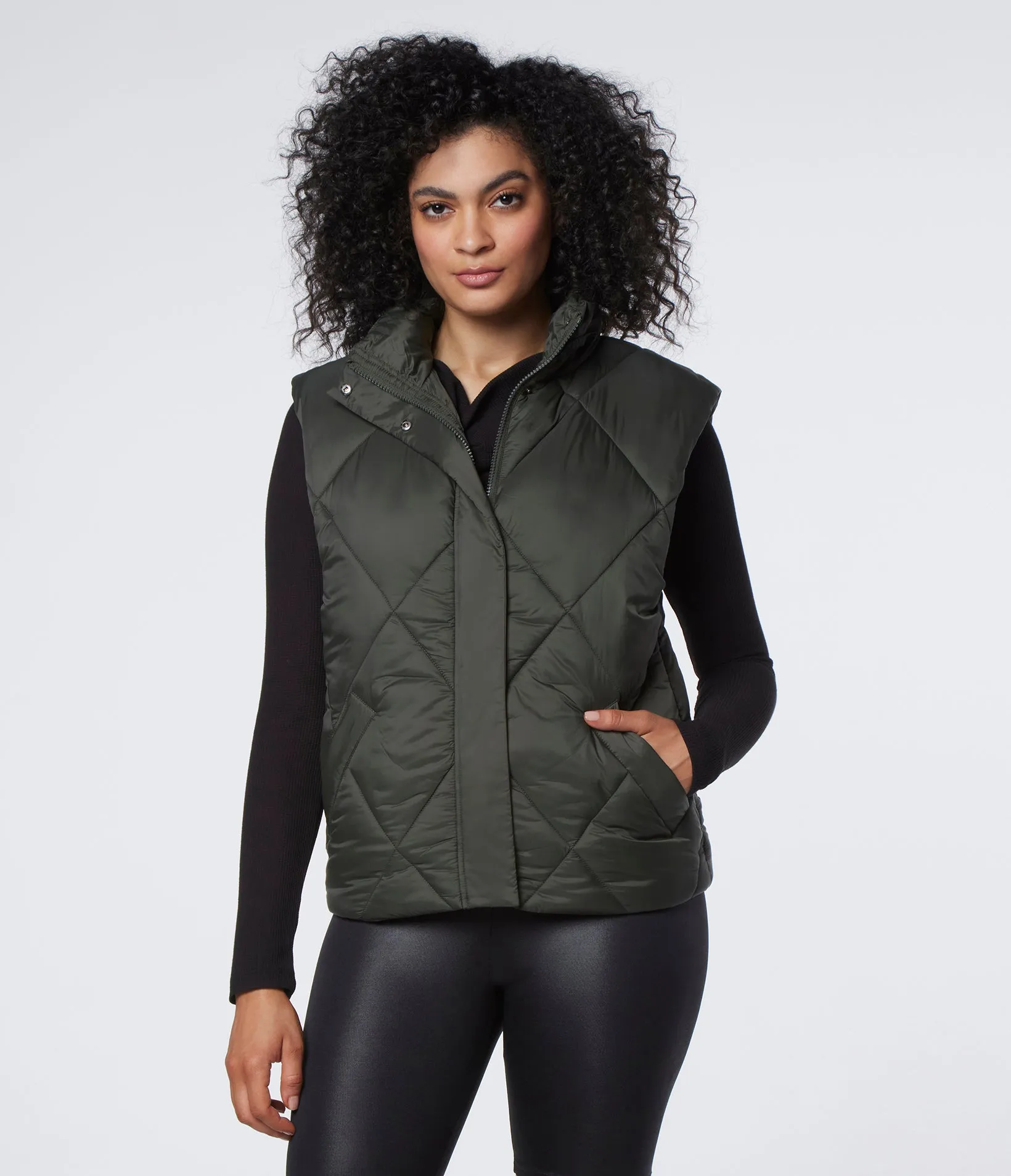 Large Diamond Quilted Vest With Hidden Rain Hood