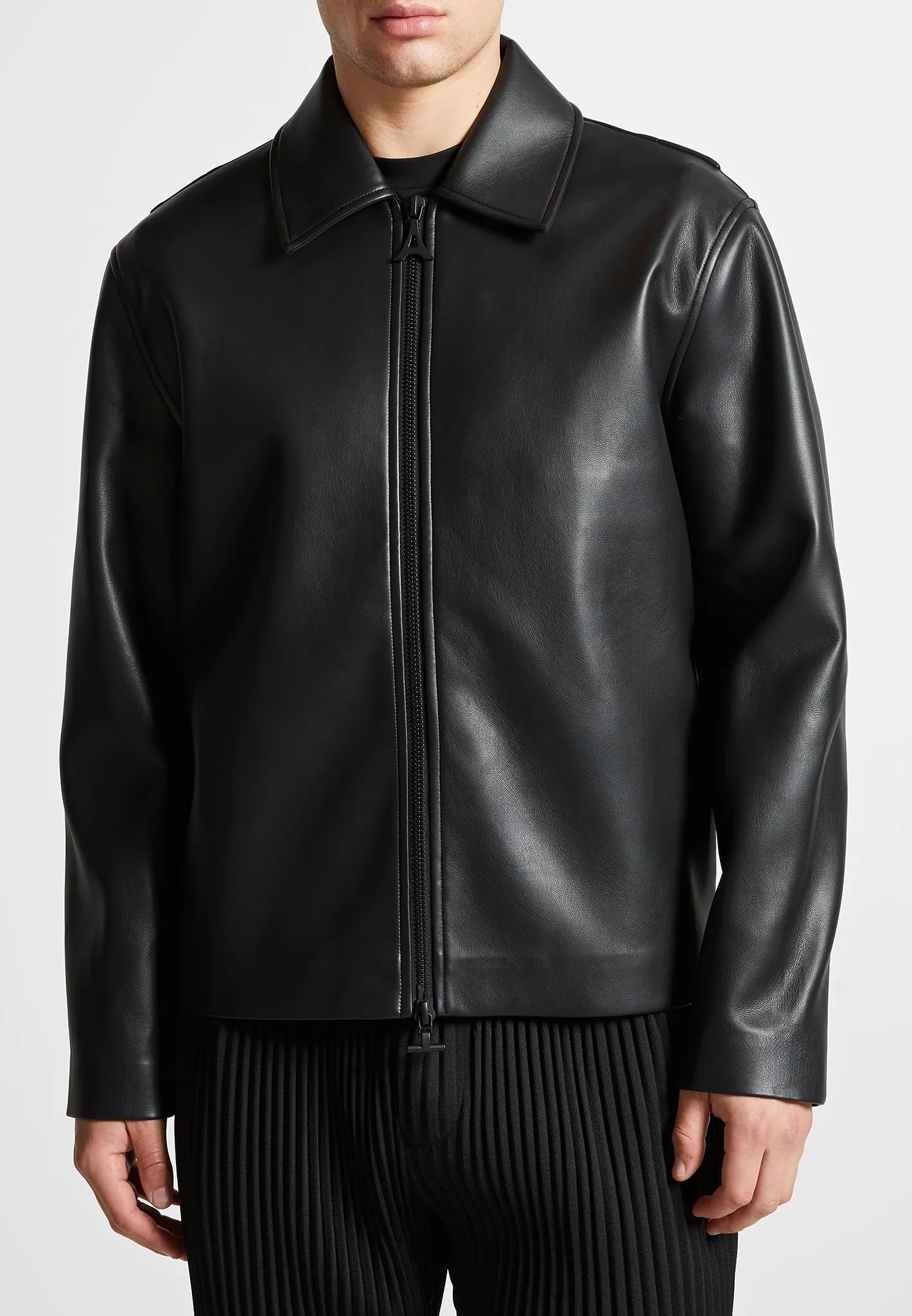 Leather Minimal Boxy Jacket - Black