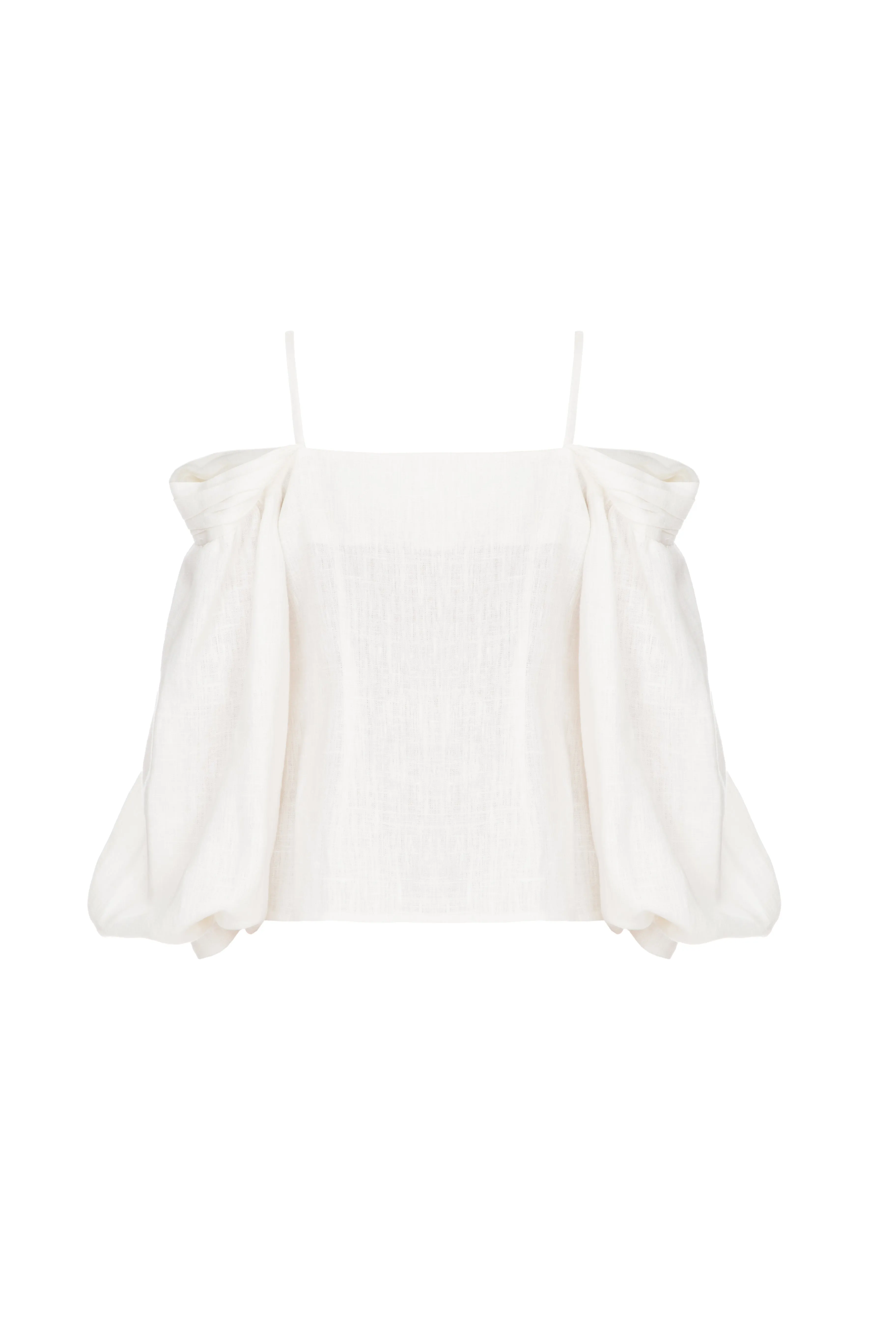 Long Sleeve Open-Shoulder Linen Top