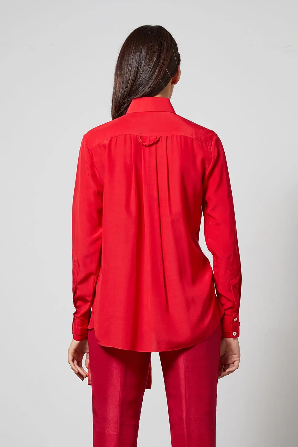 LUXEMBOURG red - silk pleated shirt