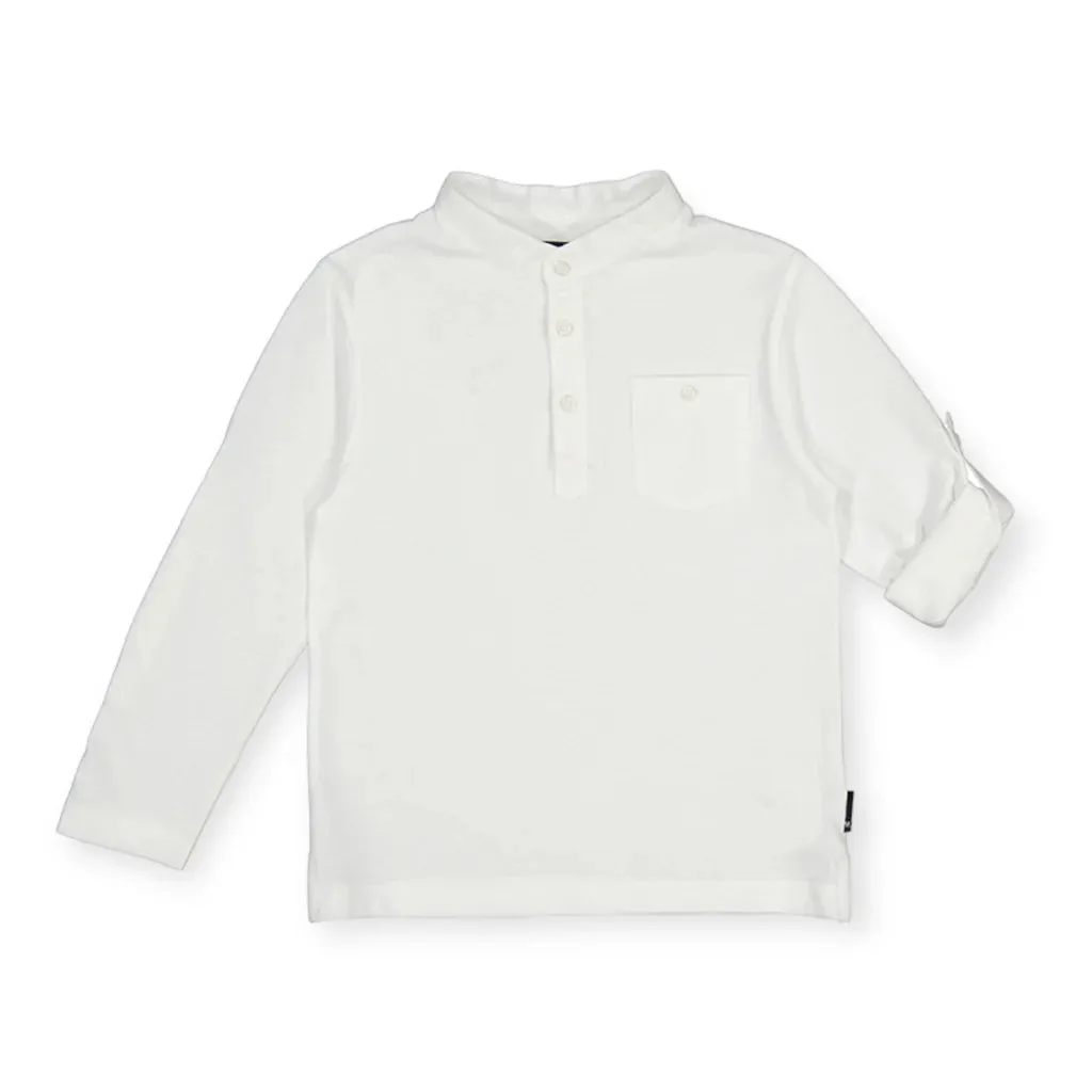 Mayoral White Long Sleeve Mao Collar Polo