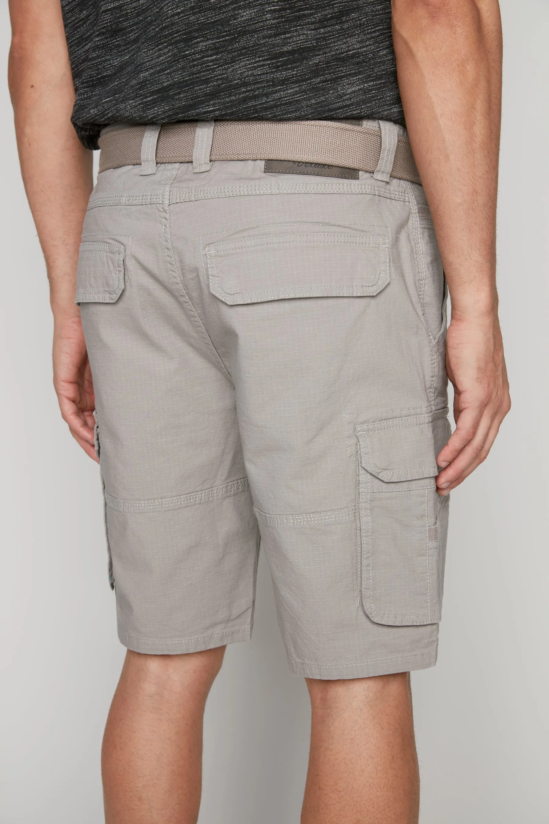 Mens Belted Cargo Ripstop Shorts - Light Grey