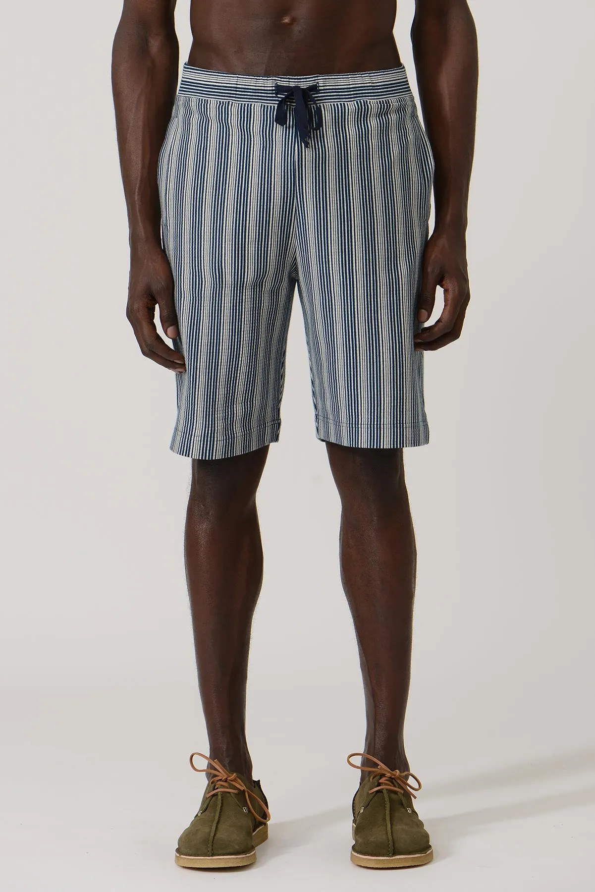 Miguel Towelling Stripes Drawcord Shorts Vertical — PETROL/WHITE