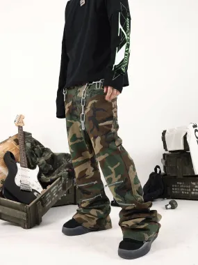 Military Green Camouflage Bootcut Denim Pants