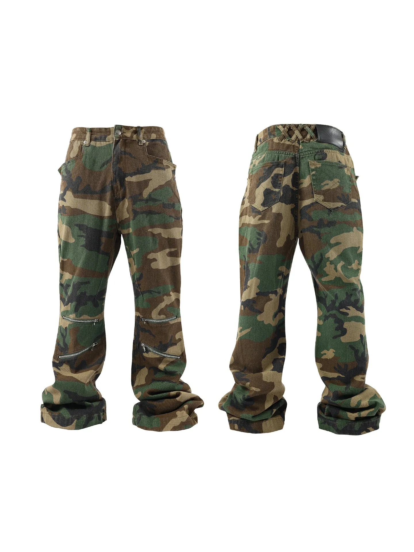 Military Green Camouflage Bootcut Denim Pants