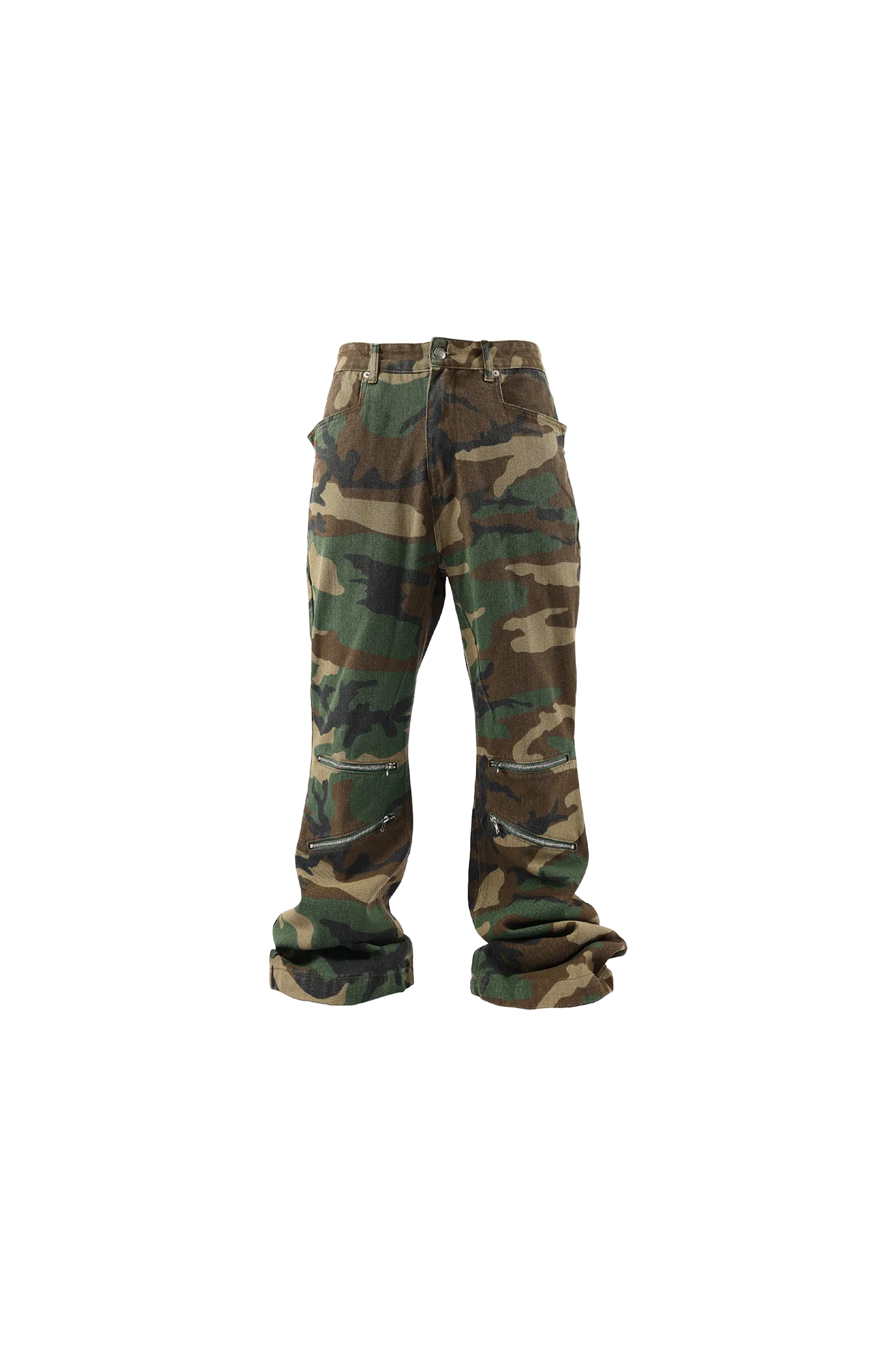 Military Green Camouflage Bootcut Denim Pants