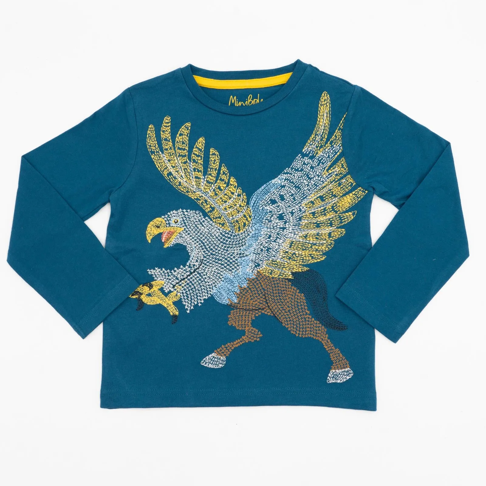 Mini Boden Boys Blue Eagle T-Shirt Long Sleeve Soft Jersey Tops