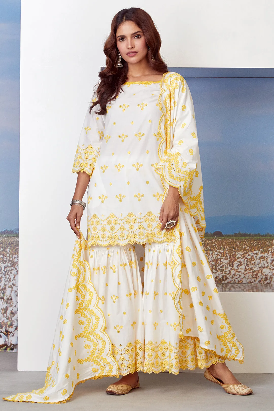 Mulmul Cotton Ashberry Kurta With Ashberry Garara