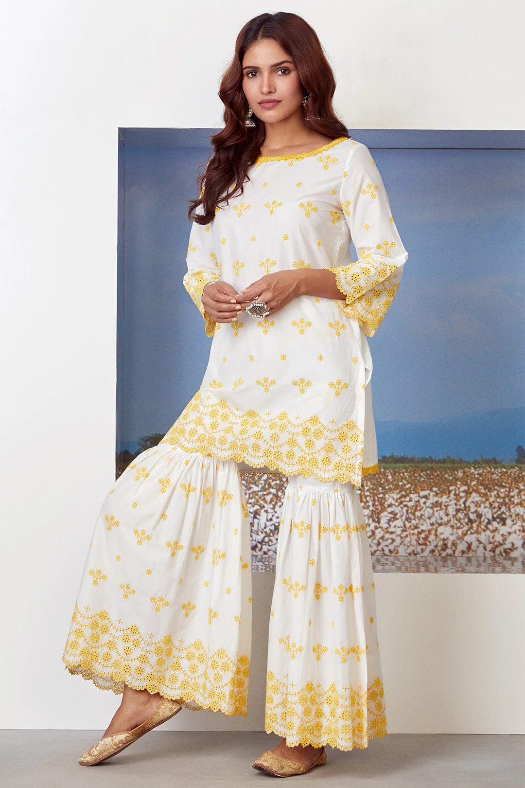 Mulmul Cotton Ashberry Kurta With Ashberry Garara