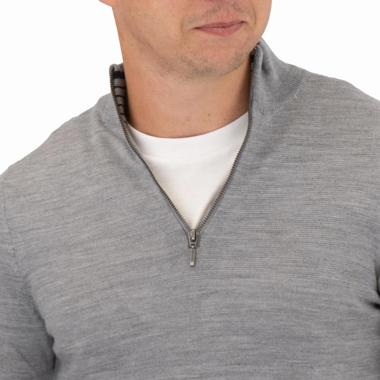 Nicole Farhi Mens Half Zip Jumper Merino Wool Grey