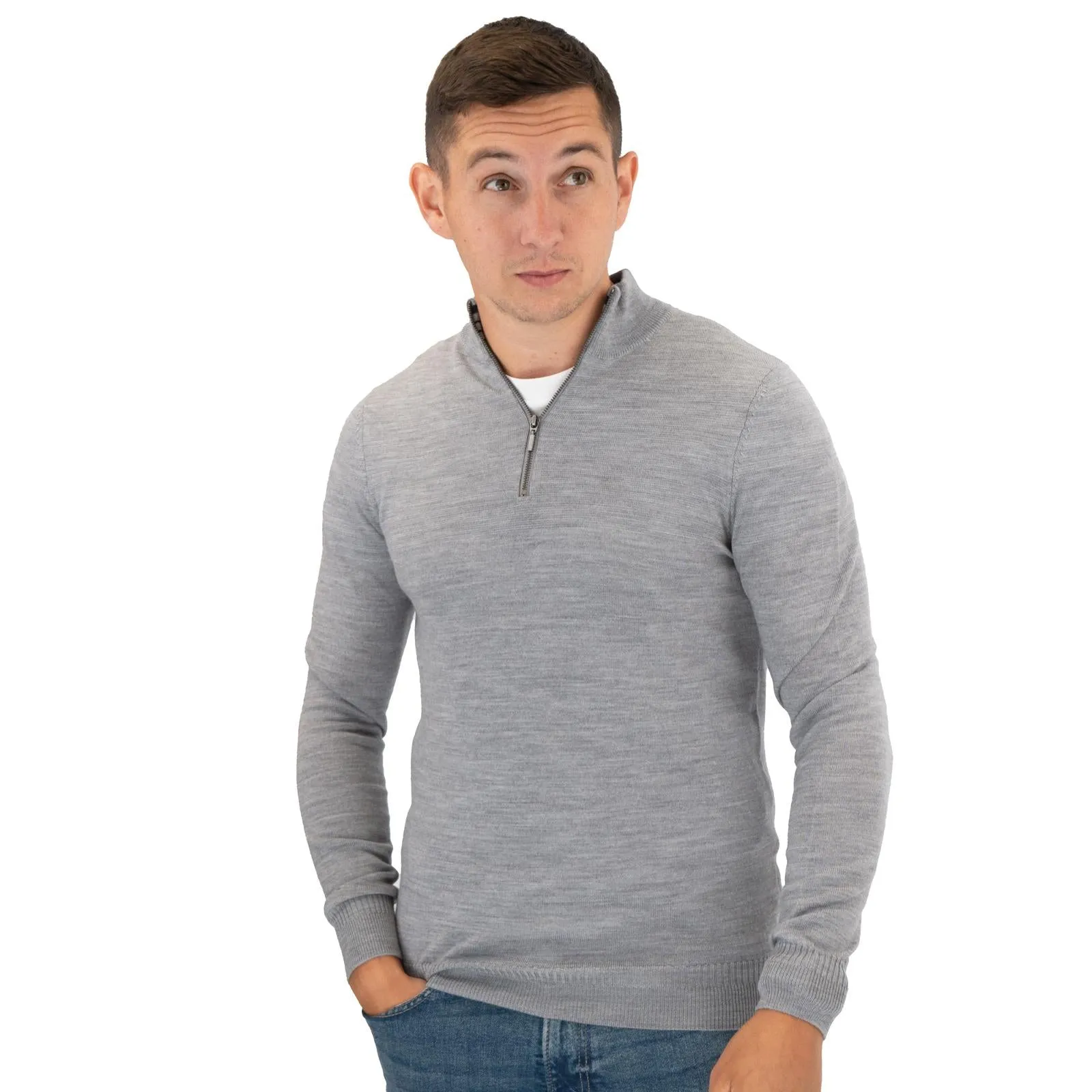 Nicole Farhi Mens Half Zip Jumper Merino Wool Grey