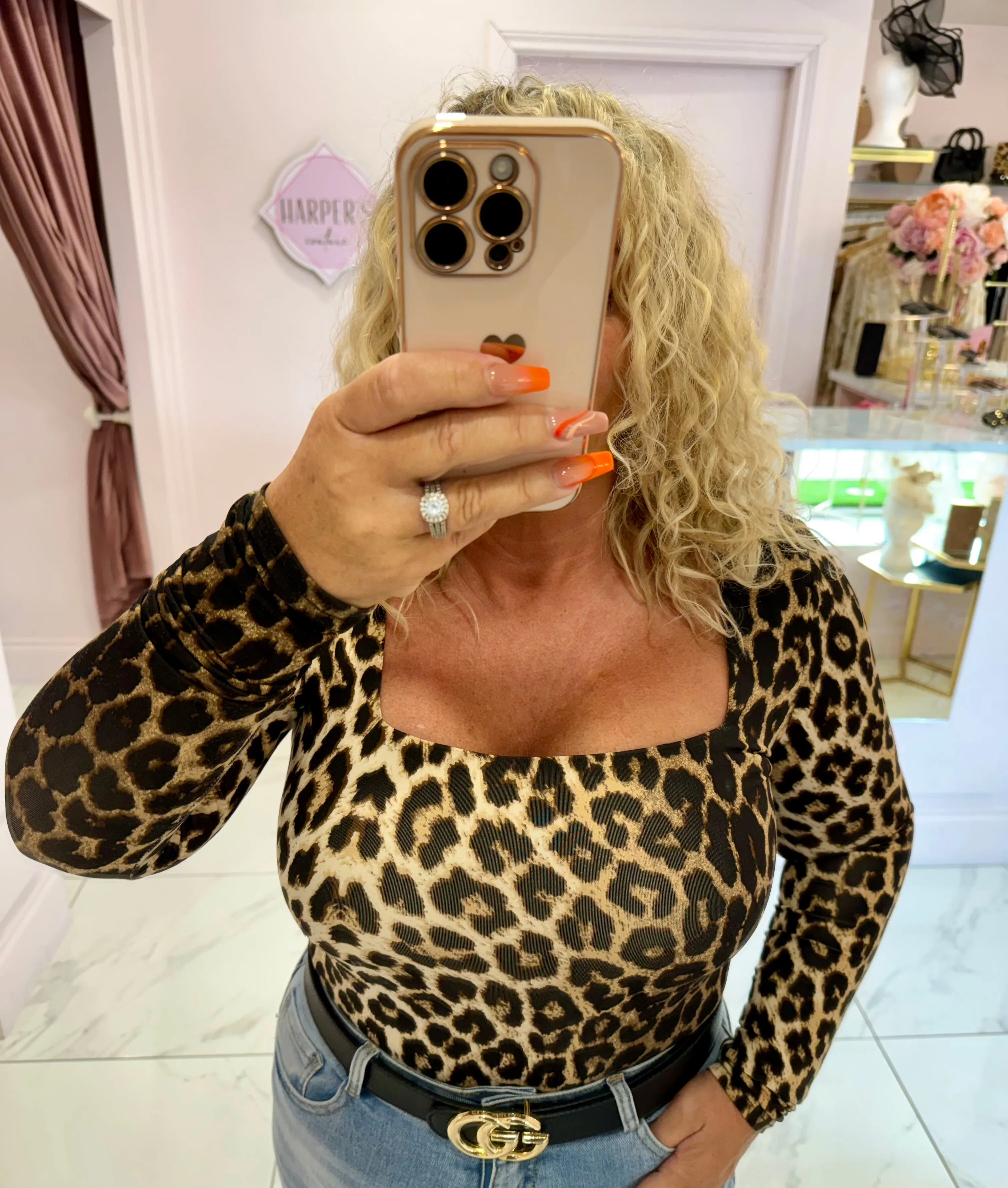 Olivia Leopard Print Long Sleeve Double Layer Top