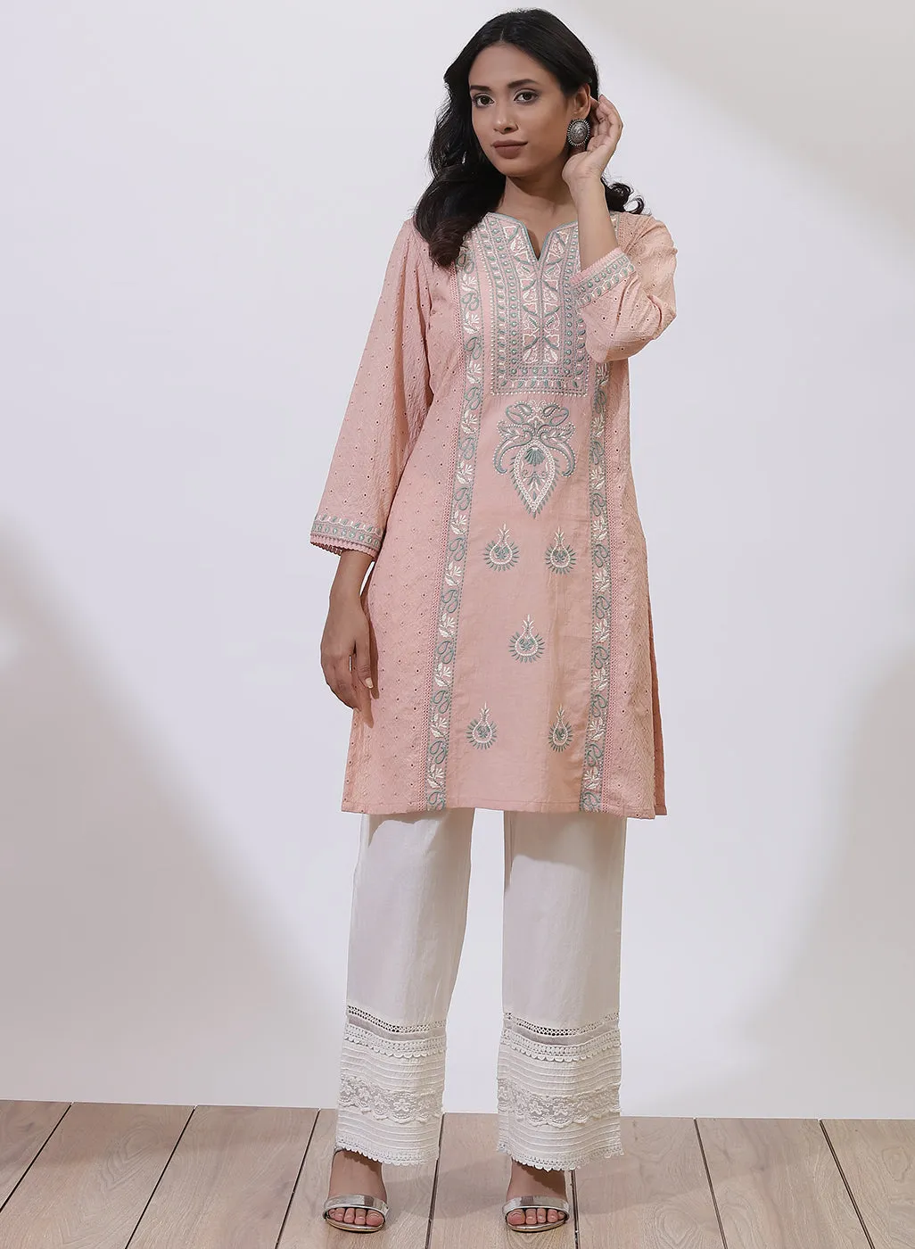 Peach Embroidered Nargis Kurta