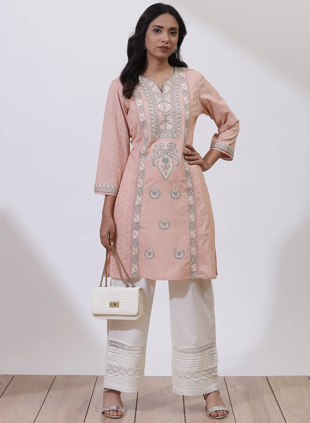 Peach Embroidered Nargis Kurta