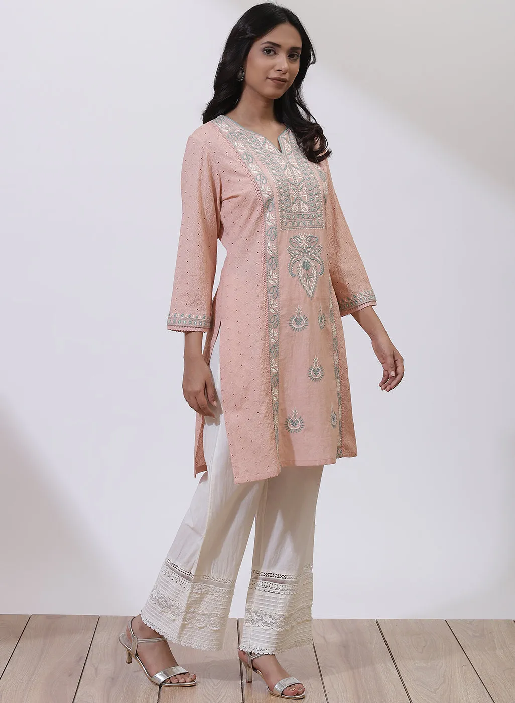 Peach Embroidered Nargis Kurta