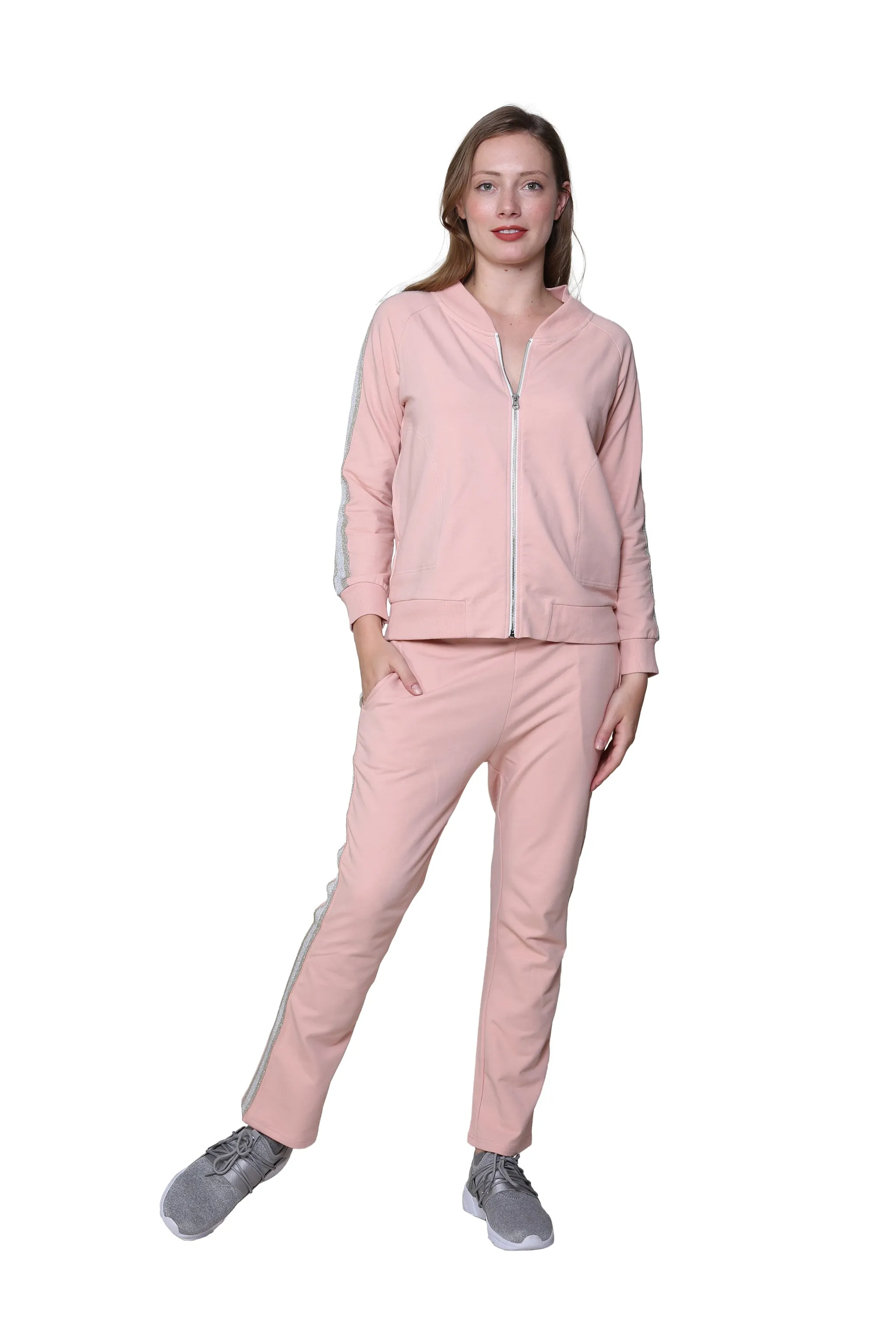 Plus Size French Terry Cotton 2-Piece Zip-Front Track Pant Set