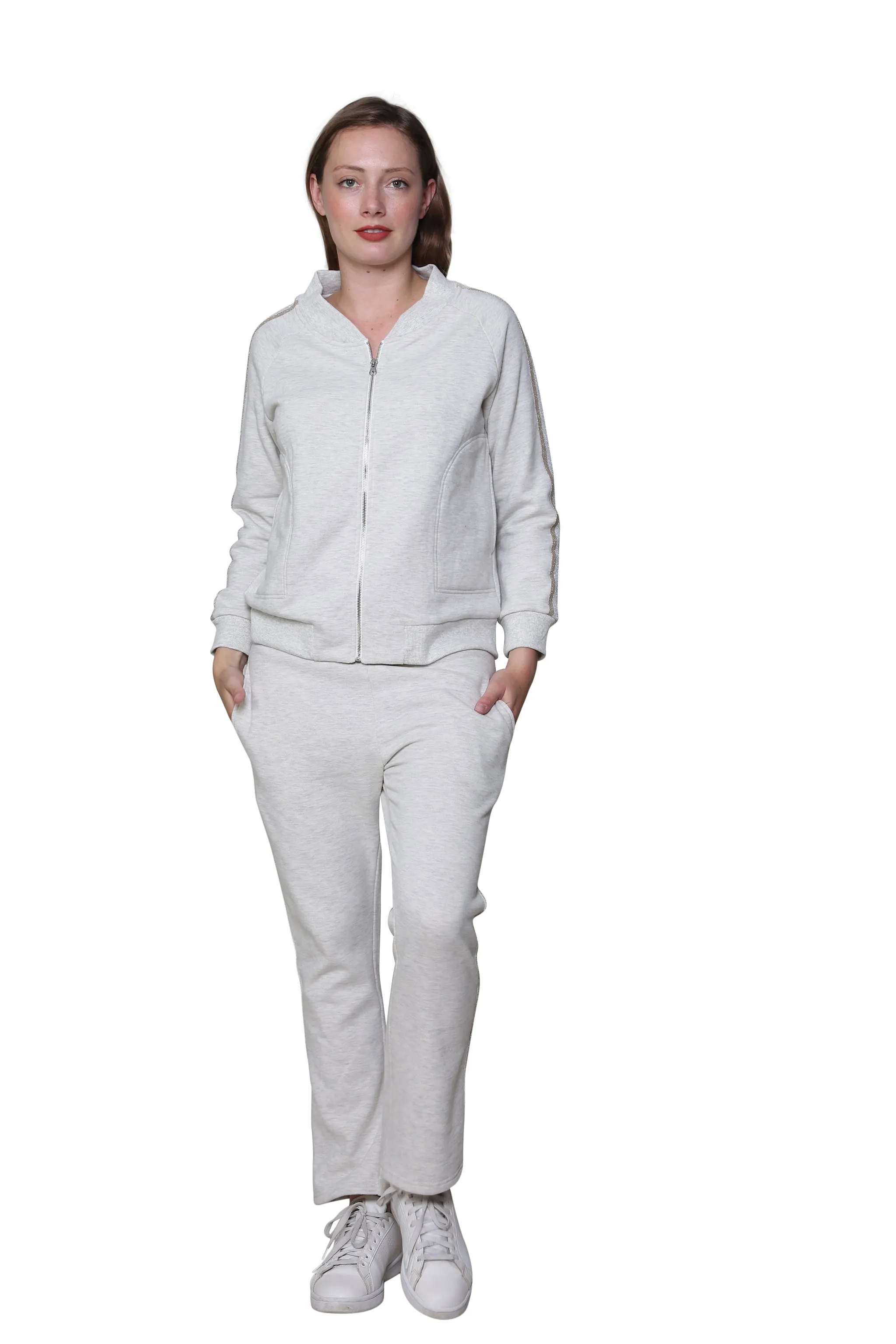 Plus Size French Terry Cotton 2-Piece Zip-Front Track Pant Set