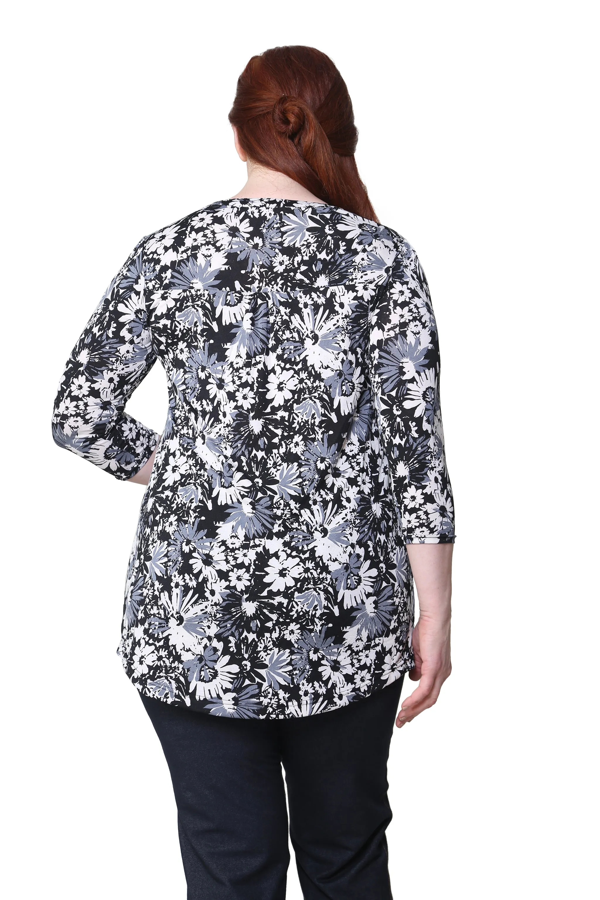 Plus Size La Cera Midnight Blooms Print Tunic