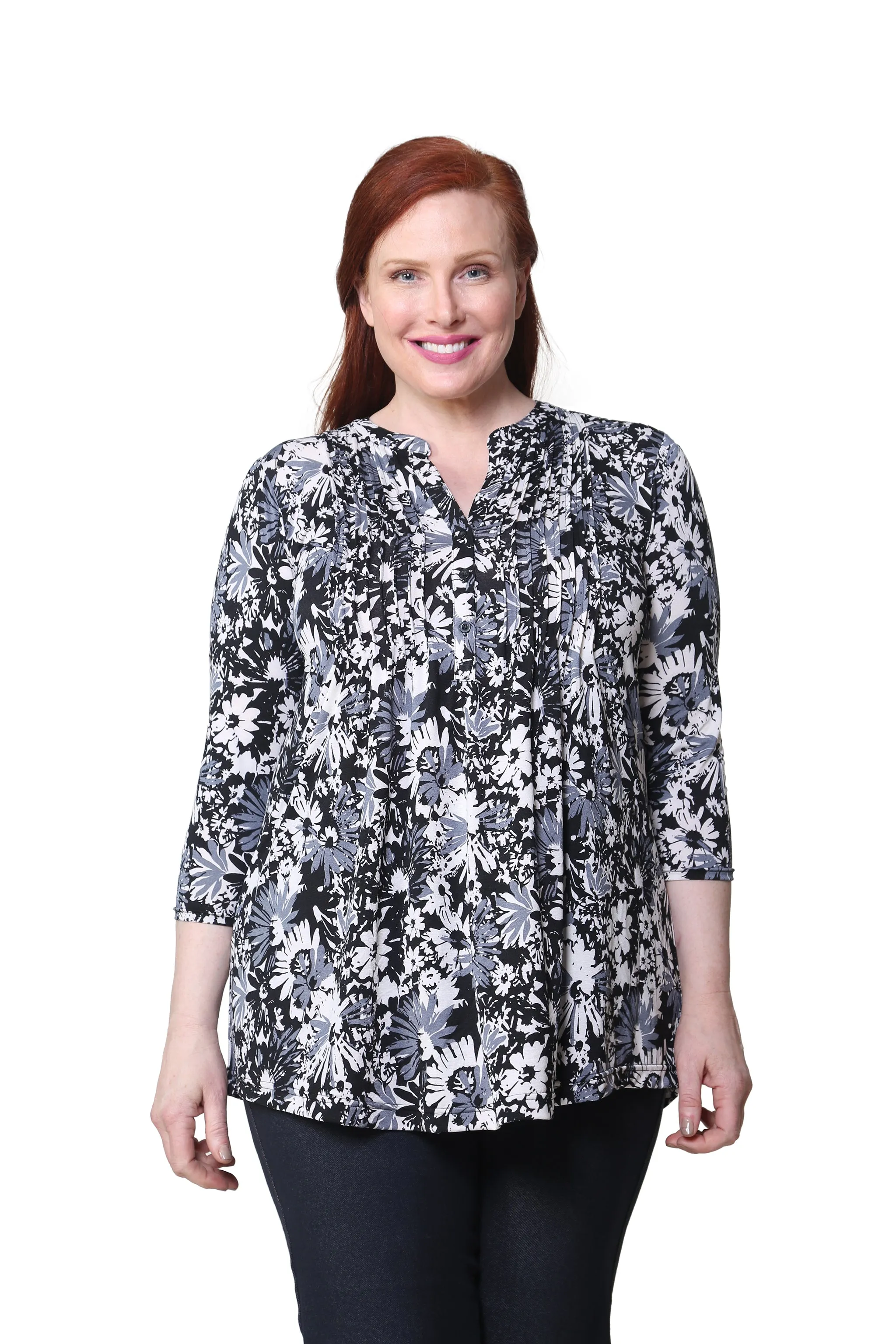 Plus Size La Cera Midnight Blooms Print Tunic