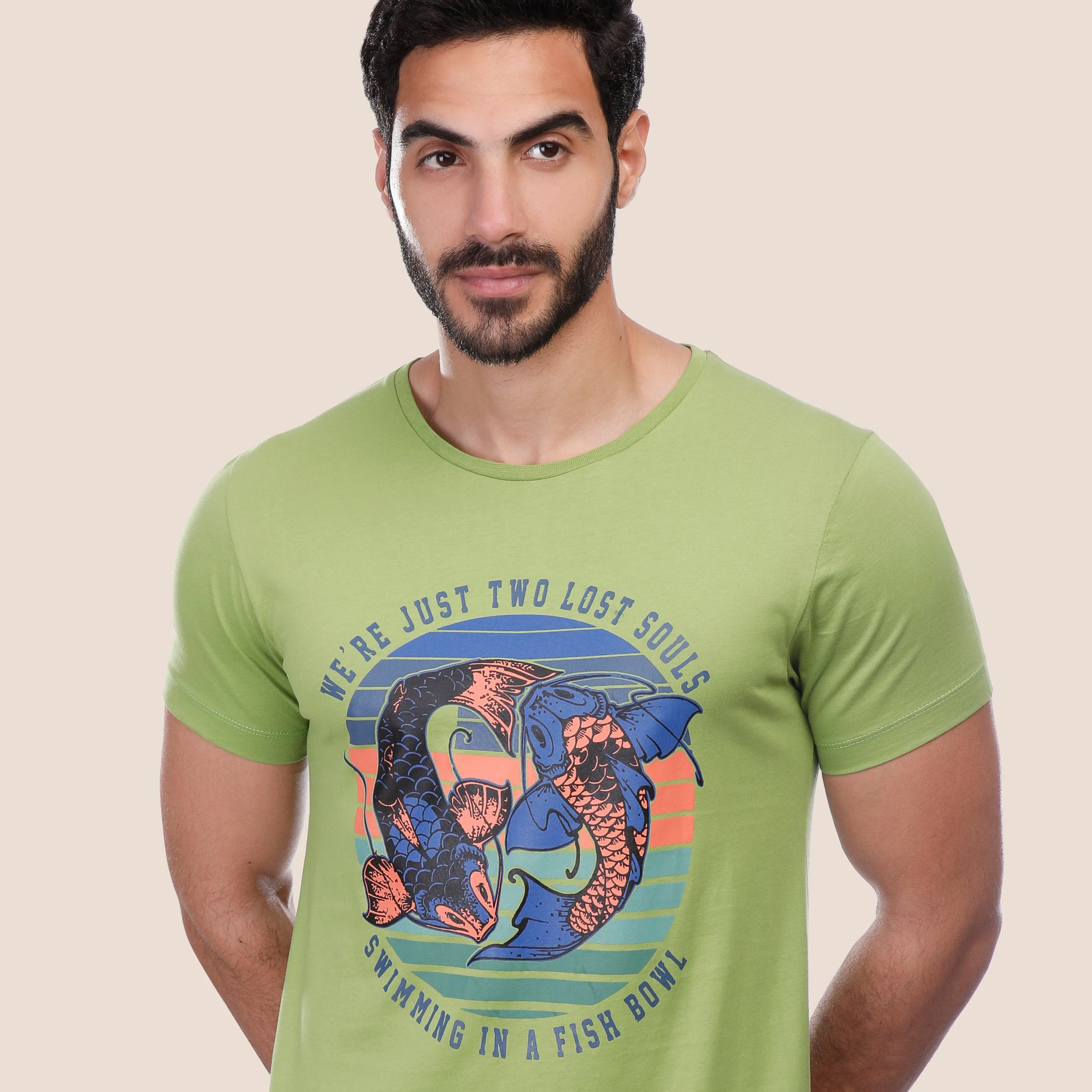 Printed Round-neck T-shirt - LIGHT GREEN