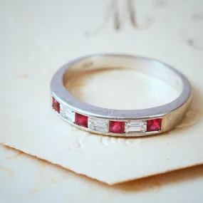 Pristine Ruby and Emerald Cut Diamond Band