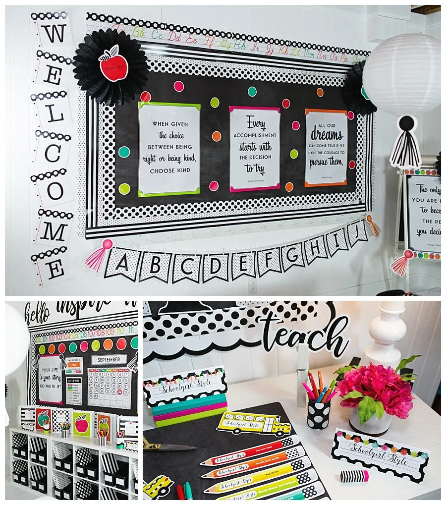 "Black, White & Stylish Brights" | Printable Classroom Decor Bundle | Printable Classroom Decor | Teacher Classroom Decor | Schoolgirl Style