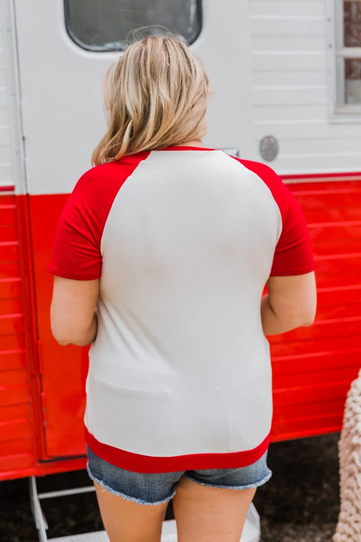 "USA" Graphic Raglan Top- Red