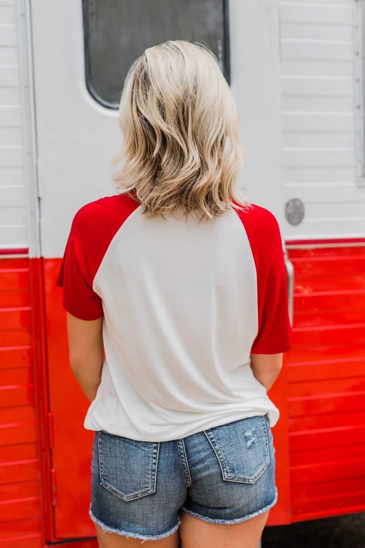 "USA" Graphic Raglan Top- Red