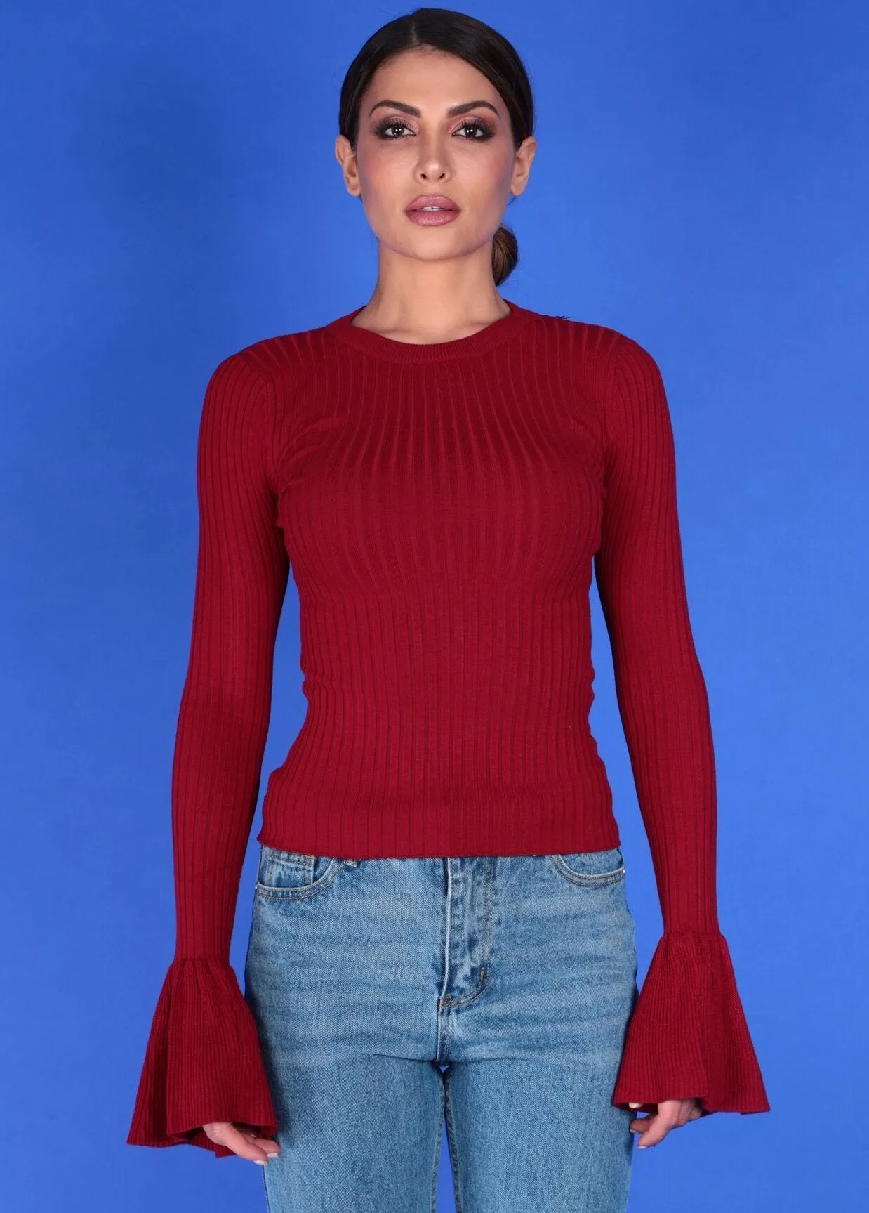 RIBBED BELL SLEEVE TOP